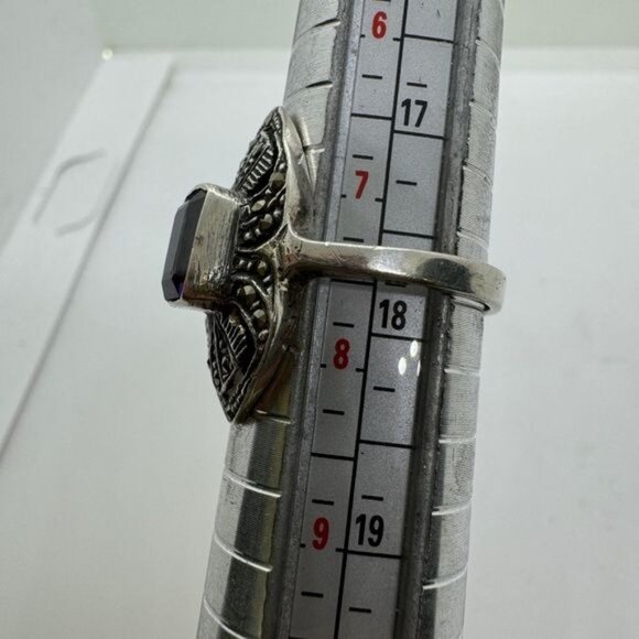 Sterling Silver Amethyst Ring size 7.5 Vintage Antique Style .925 - Picture 3 of 9